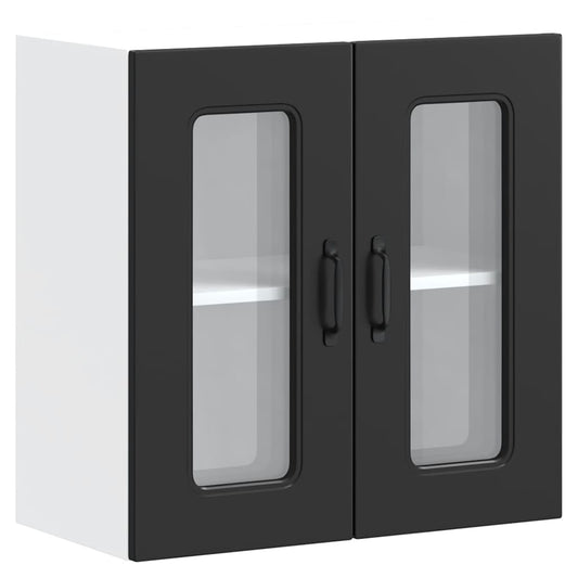 vidaXL Kitchen Wall Cabinet with Glass Door "Kalmar" Black Engineered Wood