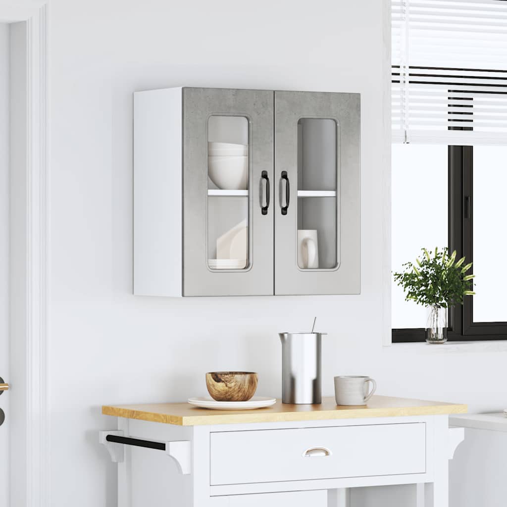 vidaXL Kitchen Wall Cabinet with Glass Door "Kalmar" Concrete Grey Engineered Wood
