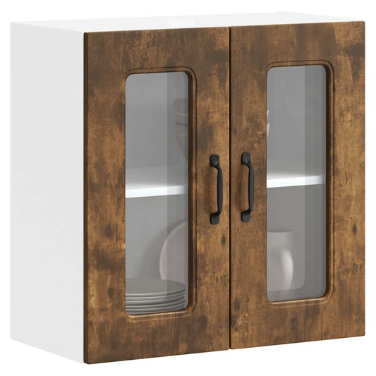 vidaXL Kitchen Wall Cabinet with Glass Door "Kalmar" Smoked Oak Engineered Wood
