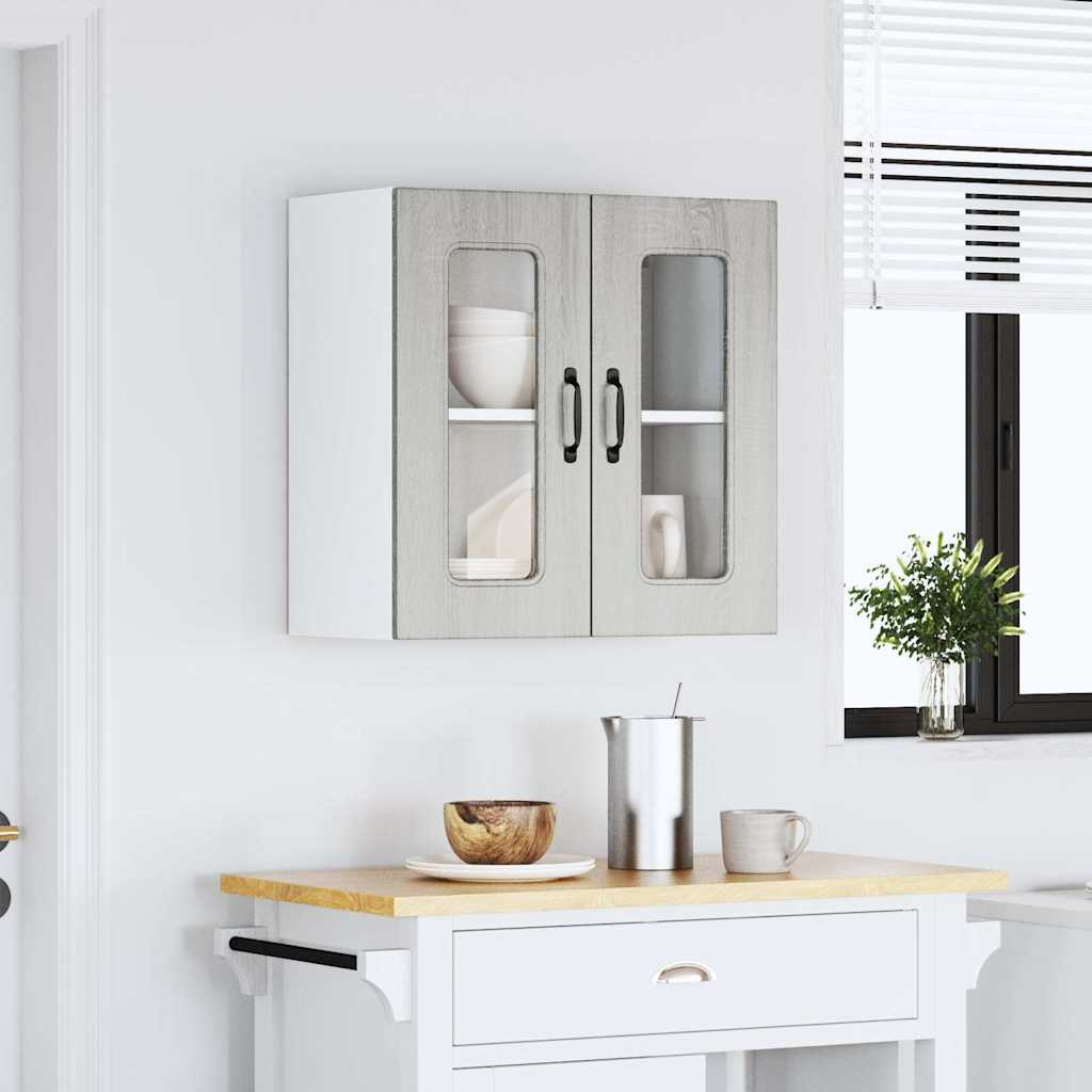 vidaXL Kitchen Wall Cabinet with Glass Door "Kalmar" Grey Sonoma Engineered Wood