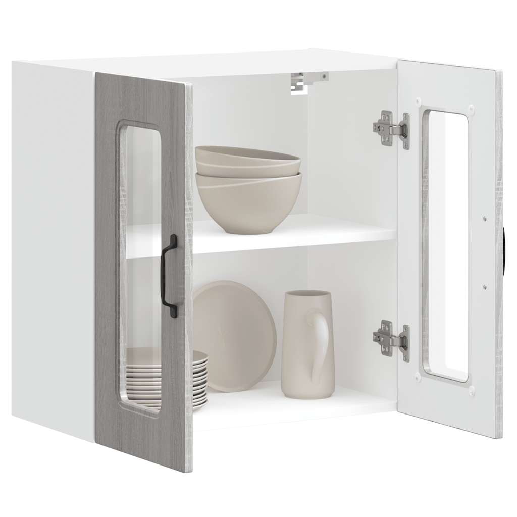vidaXL Kitchen Wall Cabinet with Glass Door "Kalmar" Grey Sonoma Engineered Wood
