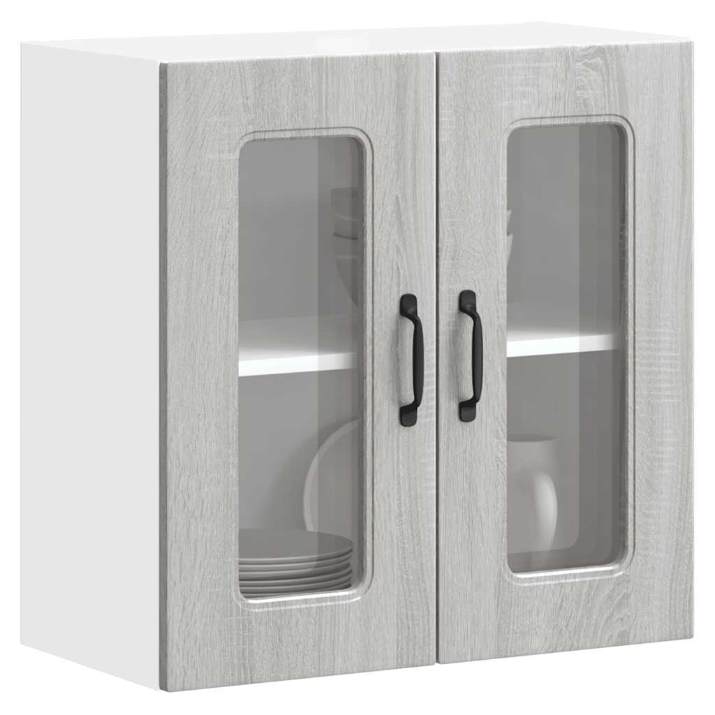 vidaXL Kitchen Wall Cabinet with Glass Door "Kalmar" Grey Sonoma Engineered Wood