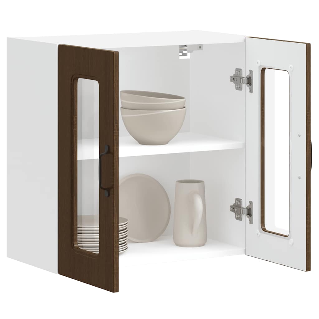 vidaXL Kitchen Wall Cabinet with Glass Door Kalmar Brown Oak Engineered Wood