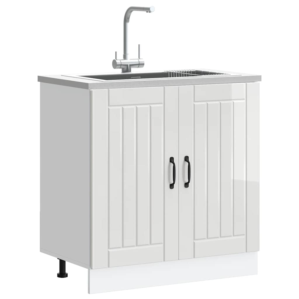 vidaXL Sink Base Cabinet "Lucca" High Gloss White Engineered Wood