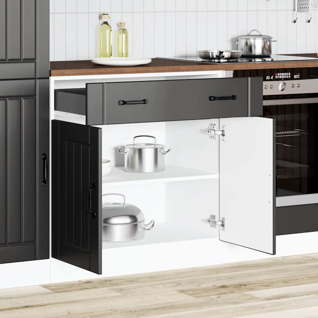 vidaXL Kitchen Base Cabinet "Lucca" Black Engineered Wood