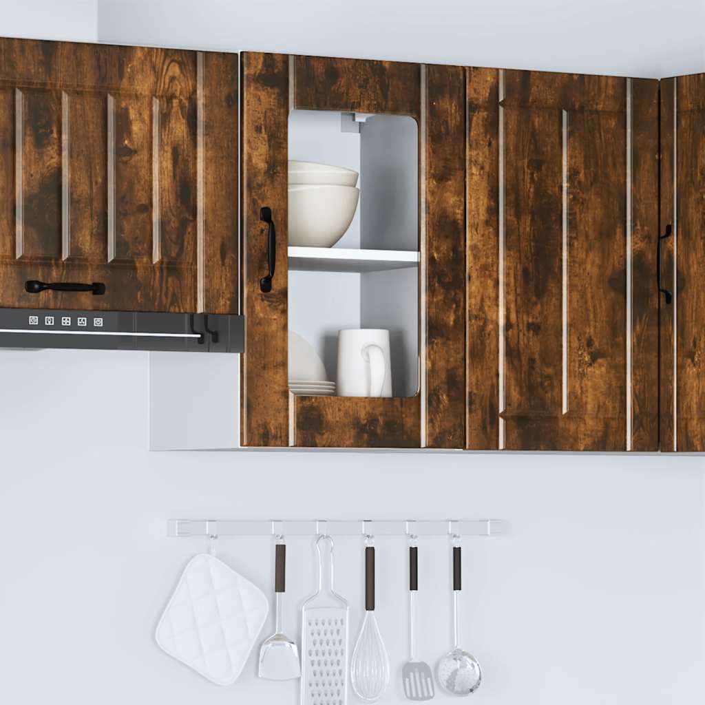 vidaXL Kitchen Wall Cabinet with Glass Door "Lucca" Smoked Oak