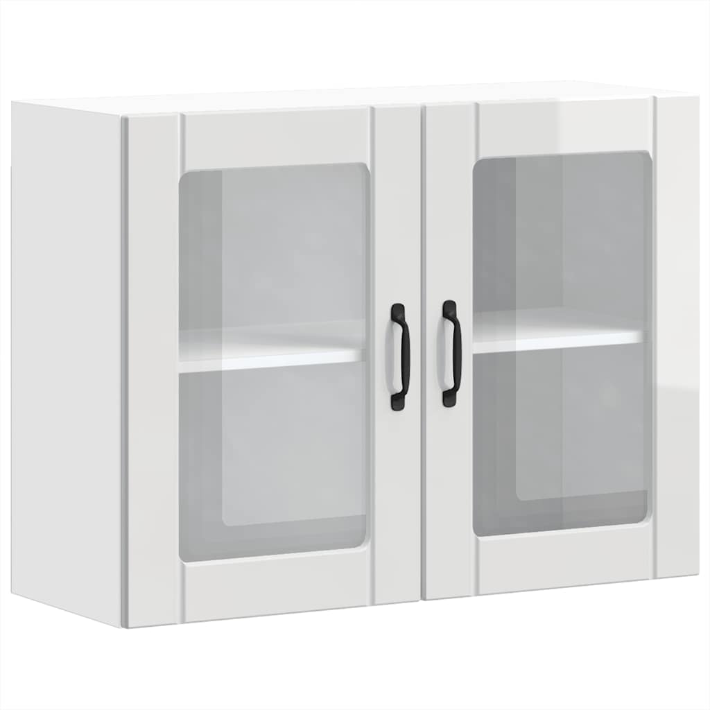 vidaXL Kitchen Wall Cabinet with Glass Door Lucca High Gloss White Engineered Wood