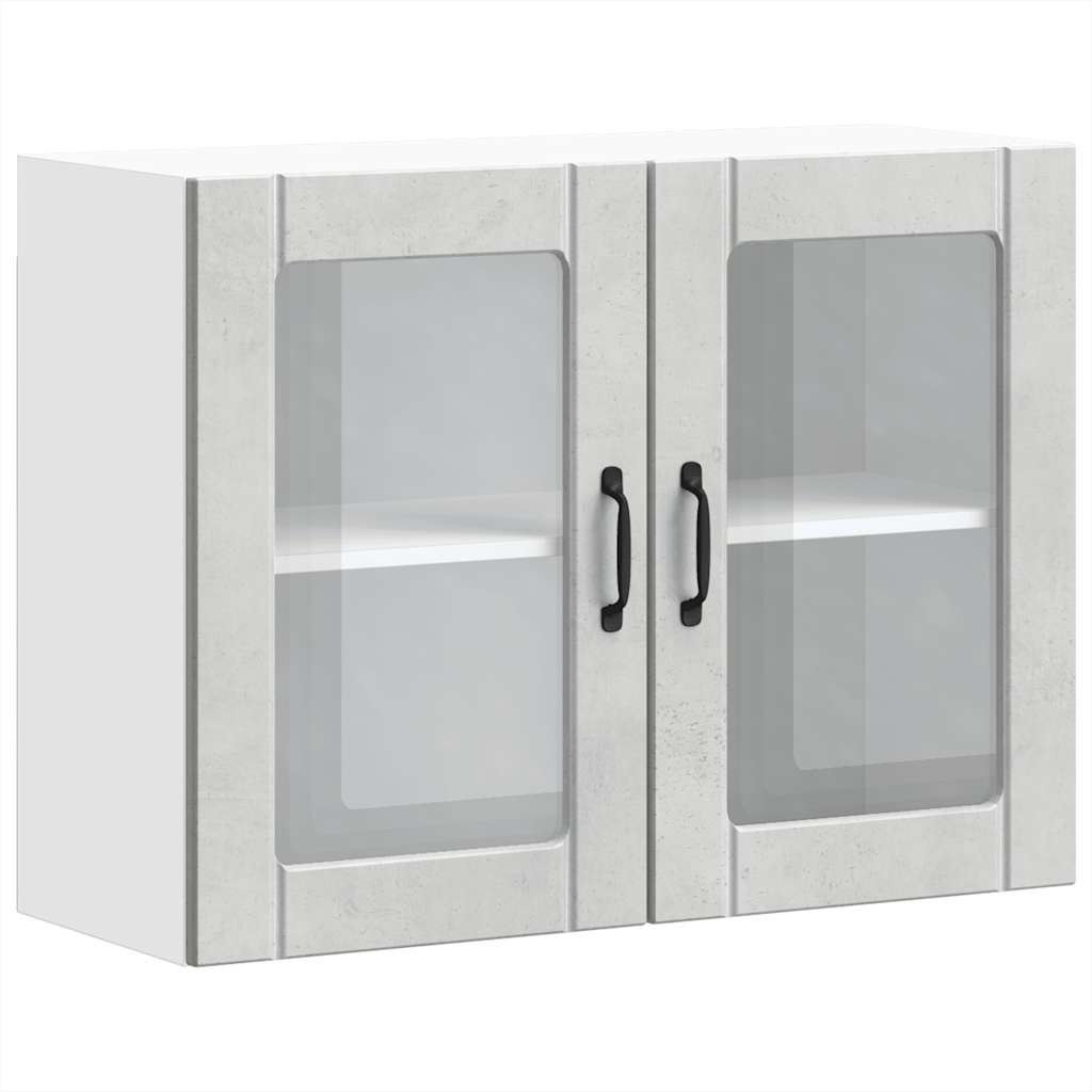 vidaXL Kitchen Wall Cabinet with Glass Door Lucca Concrete Grey Engineered Wood