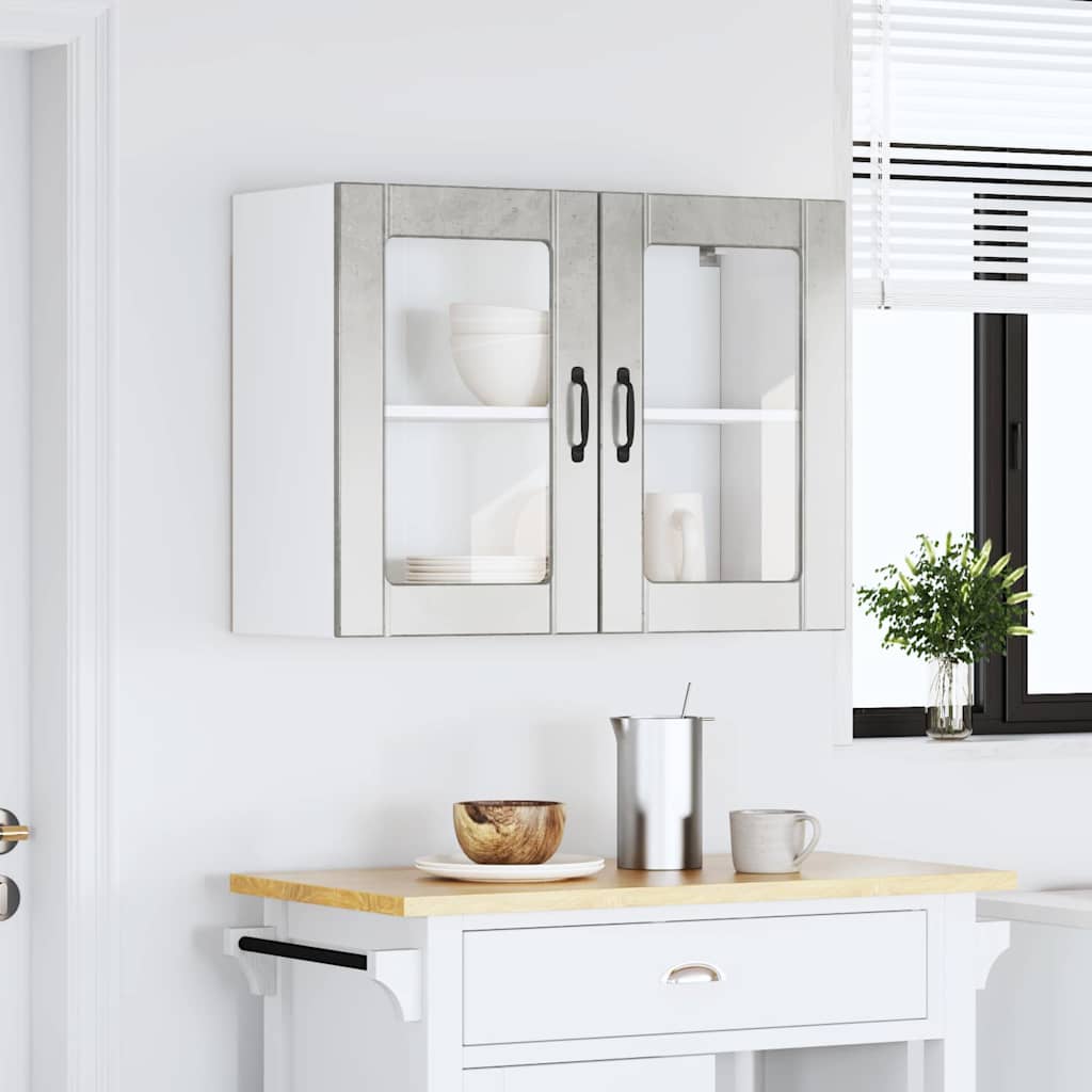 vidaXL Kitchen Wall Cabinet with Glass Door Lucca Concrete Grey Engineered Wood