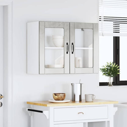 vidaXL Kitchen Wall Cabinet with Glass Door Lucca Concrete Grey Engineered Wood