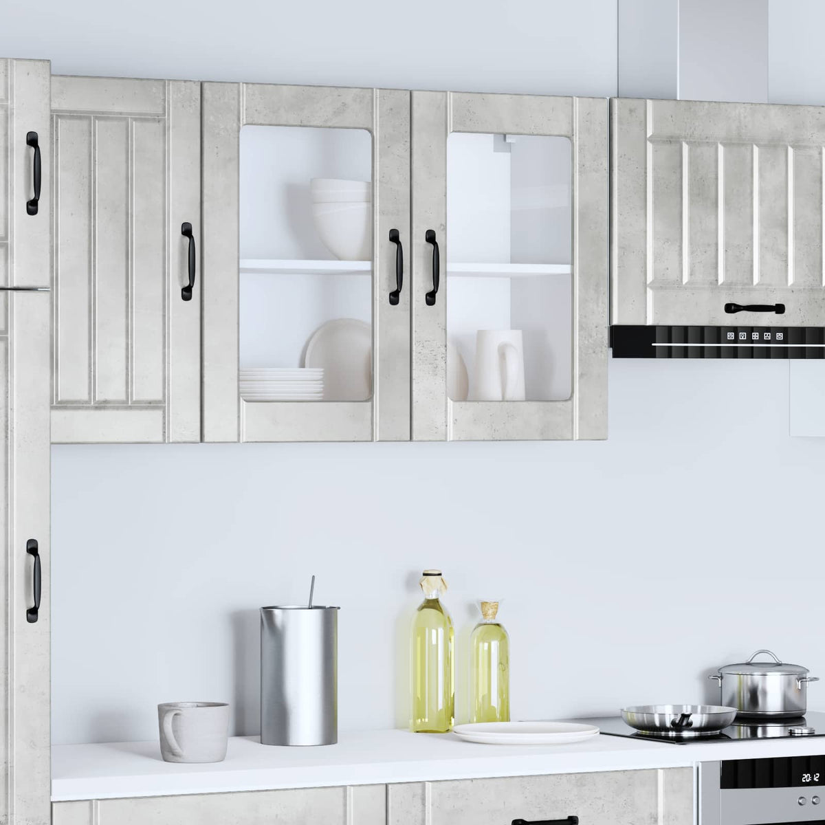vidaXL Kitchen Wall Cabinet with Glass Door "Lucca" Concrete Grey