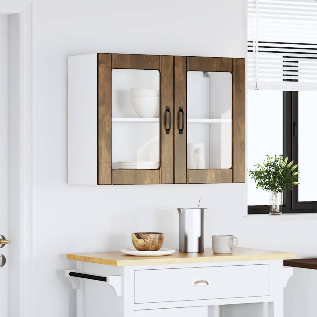 vidaXL Kitchen Wall Cabinet with Glass Door "Lucca" Smoked Oak Engineered Wood