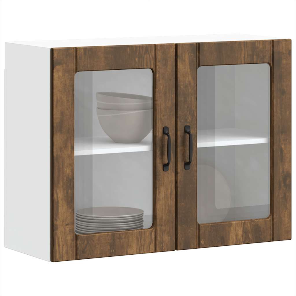 vidaXL Kitchen Wall Cabinet with Glass Door "Lucca" Smoked Oak Engineered Wood