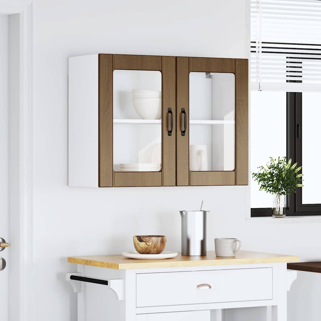 vidaXL Kitchen Wall Cabinet with Glass Door Lucca Brown Oak Engineered Wood