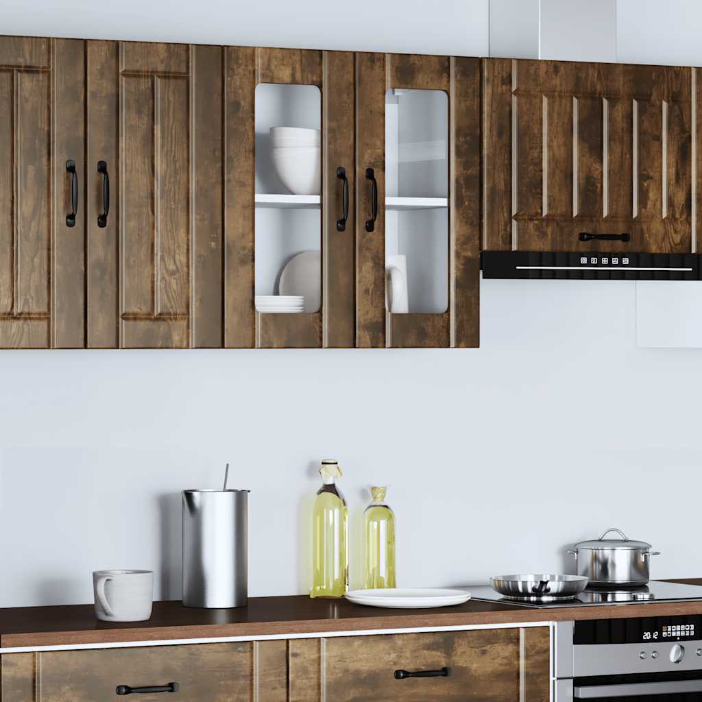 vidaXL Kitchen Wall Cabinet with Glass Door "Lucca" Smoked Oak Engineered Wood