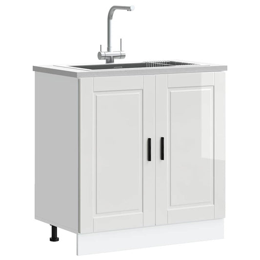 vidaXL Sink Base Cabinet "Porto" High Gloss White 80x46x81,5 cm Engineered Wood