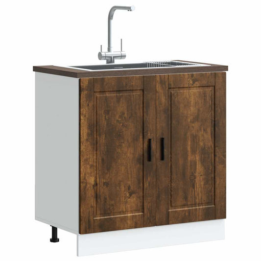 vidaXL Sink Base Cabinet "Porto" Smoked Oak 80x46x81,5 cm Engineered Wood