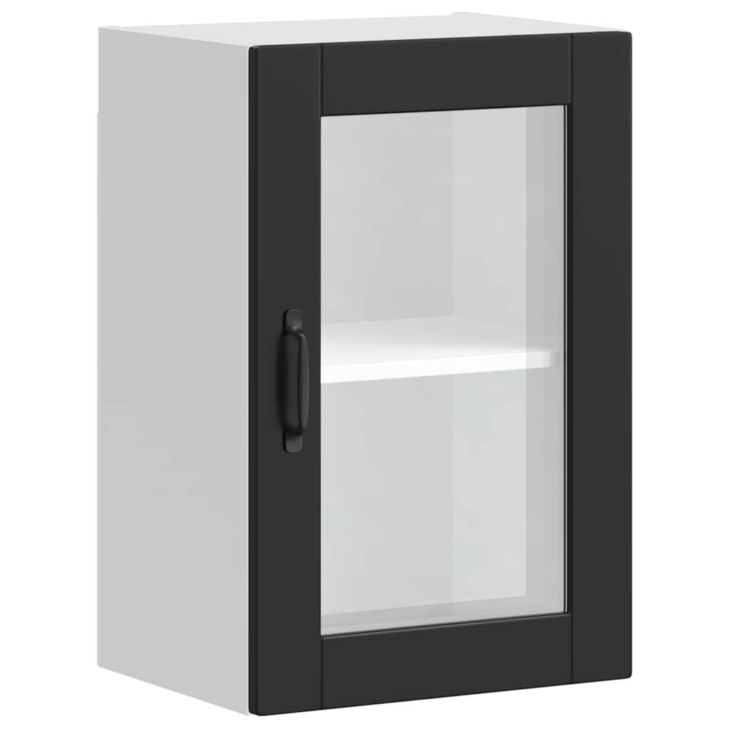 vidaXL Kitchen Wall Cabinet with Glass Door "Porto" Black
