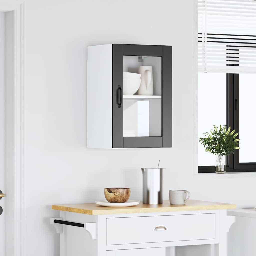 vidaXL Kitchen Wall Cabinet with Glass Door Porto Black