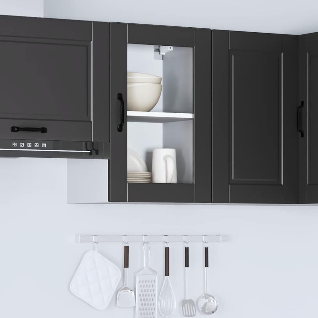 vidaXL Kitchen Wall Cabinet with Glass Door "Porto" Black