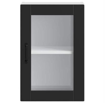 vidaXL Kitchen Wall Cabinet with Glass Door Porto Black