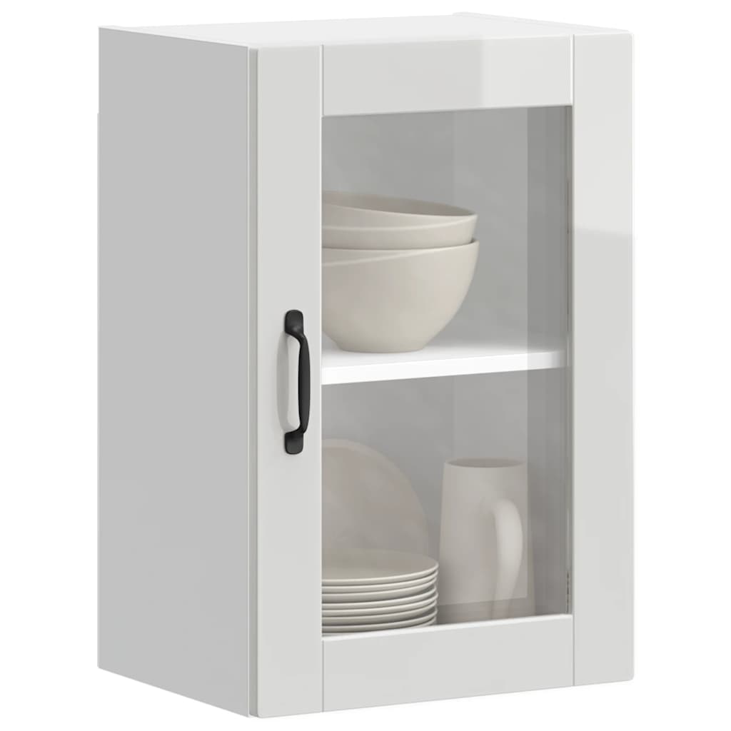 vidaXL Kitchen Wall Cabinet with Glass Door Porto High Gloss White