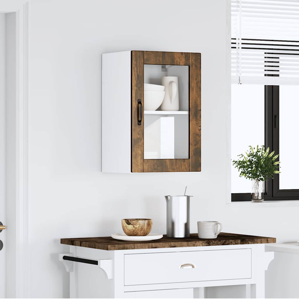 vidaXL Kitchen Wall Cabinet with Glass Door "Porto" Smoked Oak