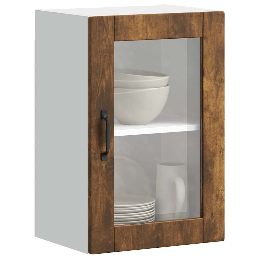 vidaXL Kitchen Wall Cabinet with Glass Door "Porto" Smoked Oak