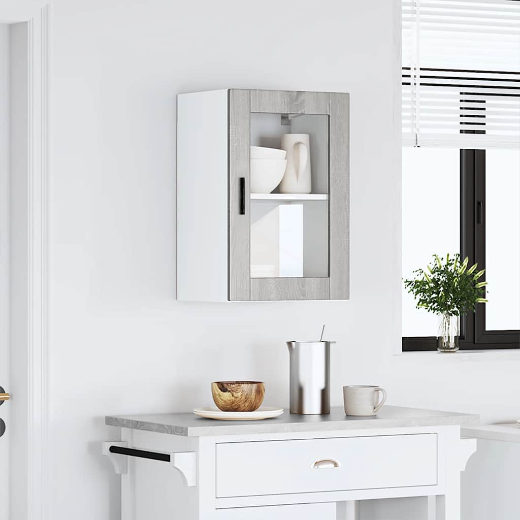 vidaXL Kitchen Wall Cabinet with Glass Door Porto Grey Sonoma