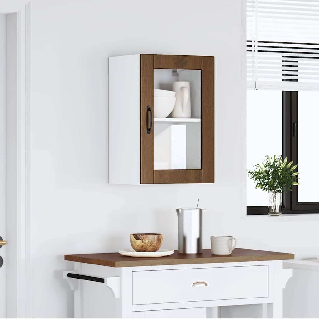 vidaXL Kitchen Wall Cabinet with Glass Door Porto Brown Oak