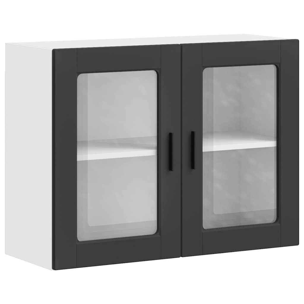 vidaXL Kitchen Wall Cabinet with Glass Door Porto Black