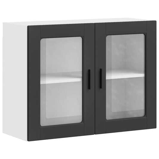 vidaXL Kitchen Wall Cabinet with Glass Door Porto Black