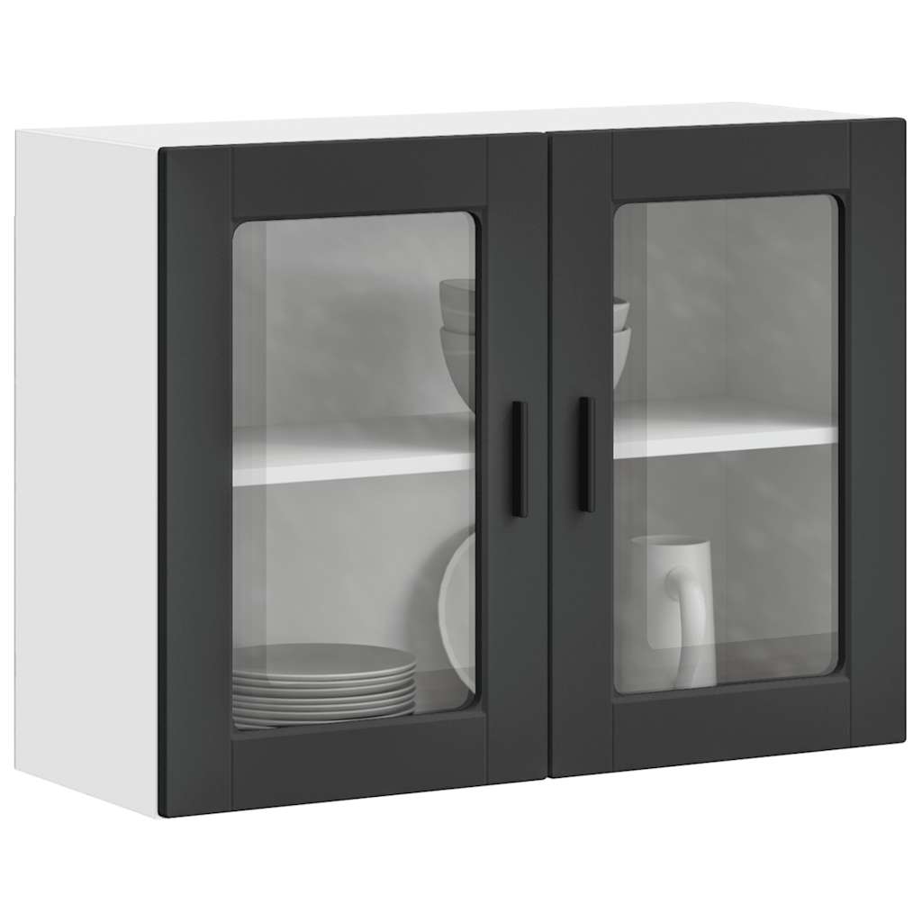 vidaXL Kitchen Wall Cabinet with Glass Door Porto Black