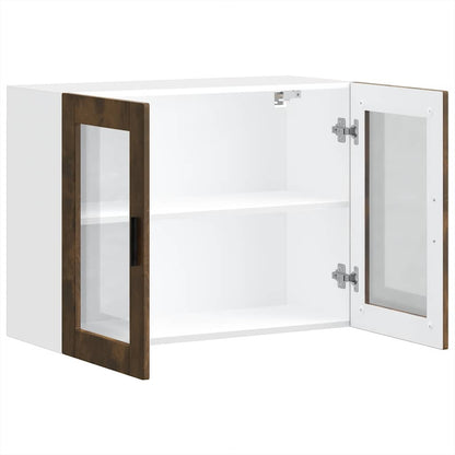 vidaXL Kitchen Wall Cabinet with Glass Door Porto Smoked Oak
