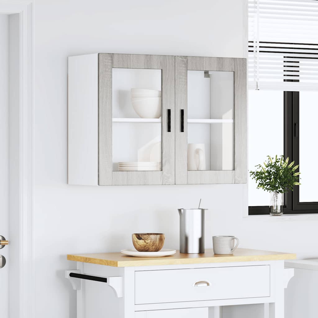 vidaXL Kitchen Wall Cabinet with Glass Door Porto Grey Sonoma
