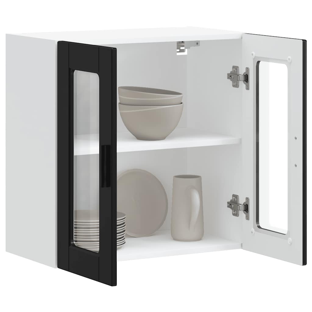 vidaXL Kitchen Wall Cabinet with Glass Door Porto Black