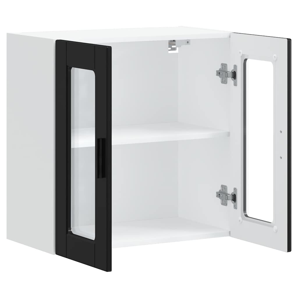 vidaXL Kitchen Wall Cabinet with Glass Door Porto Black