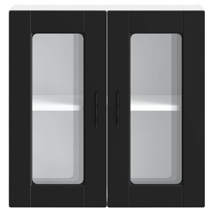 vidaXL Kitchen Wall Cabinet with Glass Door Porto Black
