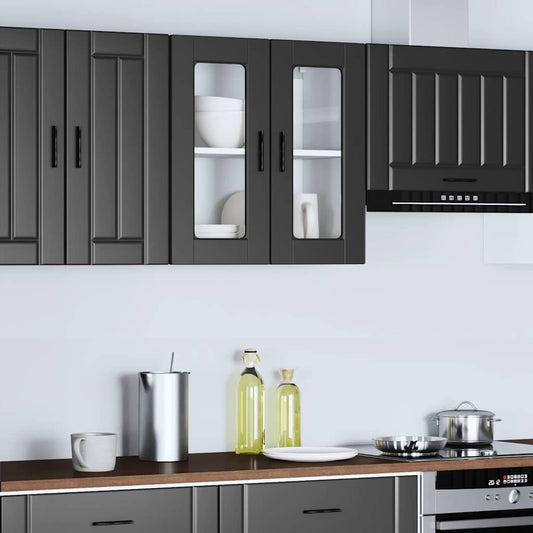 vidaXL Kitchen Wall Cabinet with Glass Door "Porto" Black