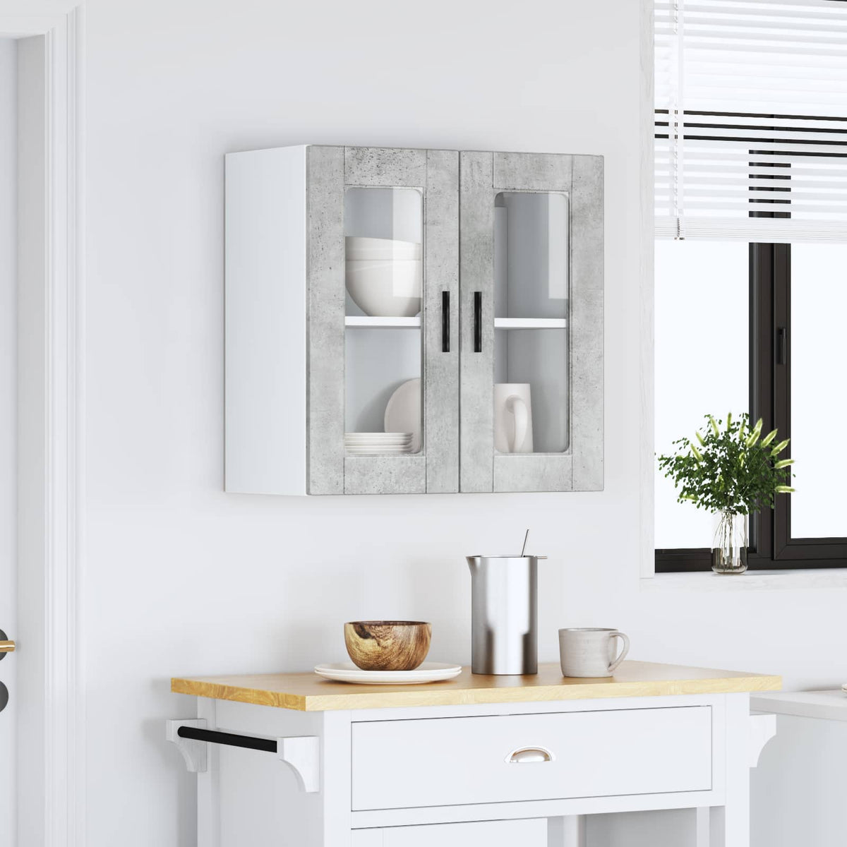 vidaXL Kitchen Wall Cabinet with Glass Door "Porto" Concrete Grey