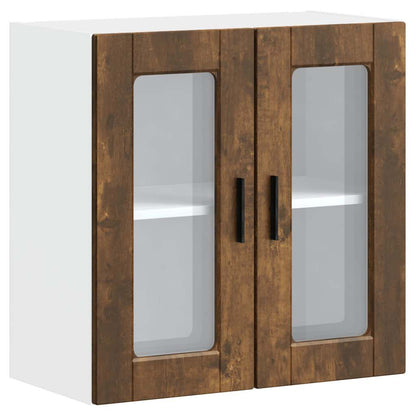 vidaXL Kitchen Wall Cabinet with Glass Door "Porto" Smoked Oak