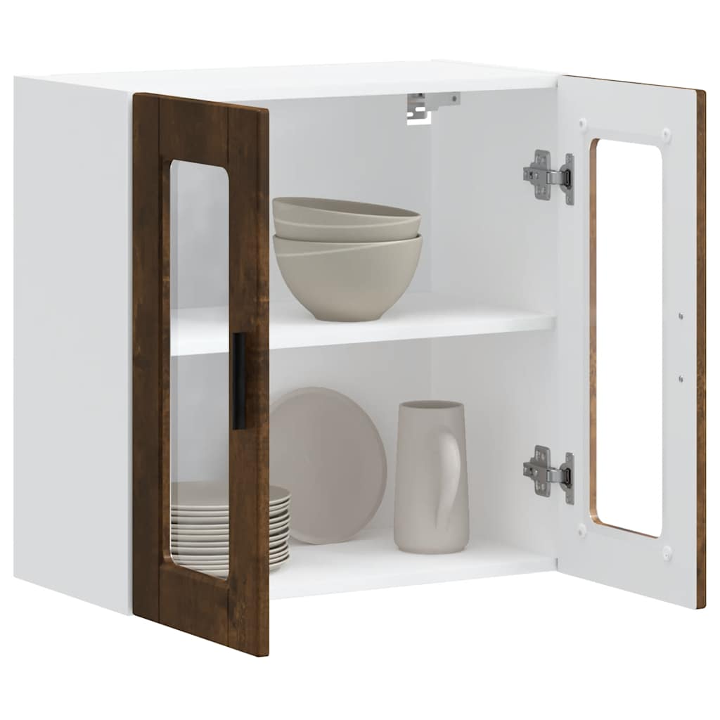 vidaXL Kitchen Wall Cabinet with Glass Door "Porto" Smoked Oak