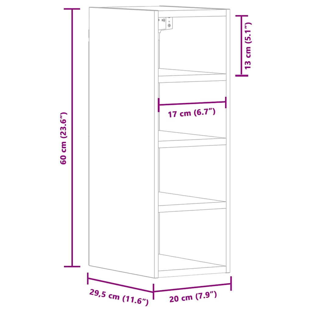 vidaXL Hanging Cabinet Riga Grey Sonoma 20x29.5x60 cm Engineered Wood