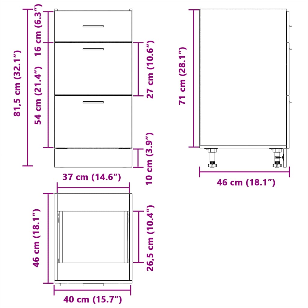 vidaXL Bottom Cabinet Lyon Old Wood 40x46x81.5 cm Engineered Wood