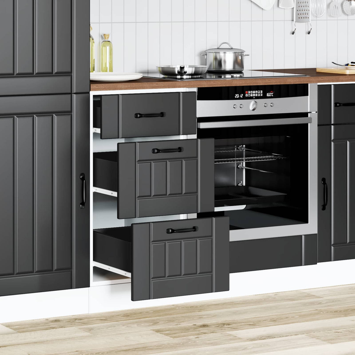 vidaXL Kitchen Base Cabinet "Lucca" Black Engineered Wood