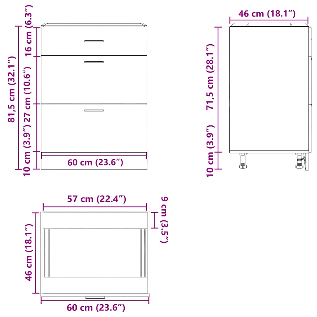 vidaXL Kitchen Base Cabinet "Lyon" Concrete Grey Engineered Wood