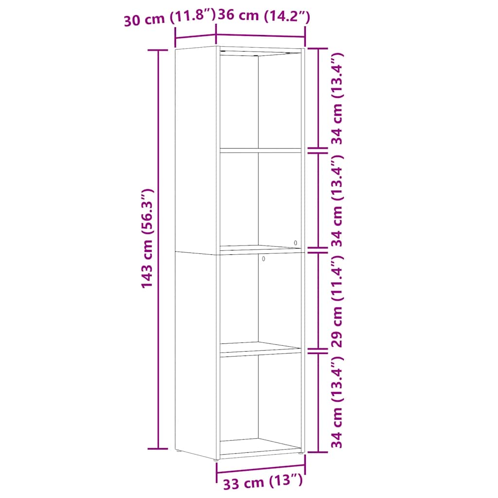 vidaXL Book Cabinet Artisan Oak 36x30x143 cm Engineered Wood