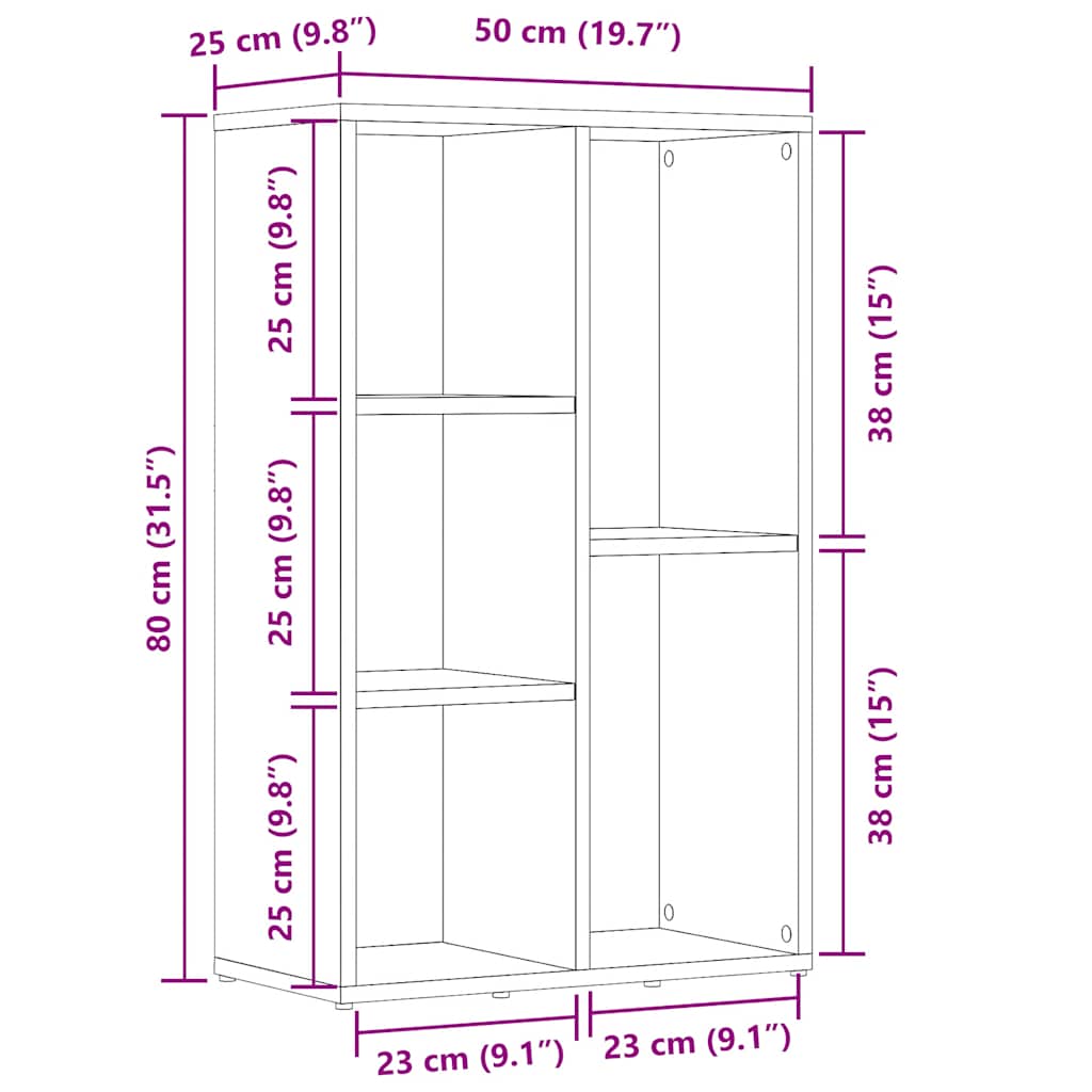 vidaXL Book Cabinet Artisan Oak 50x25x80 cm Engineered Wood