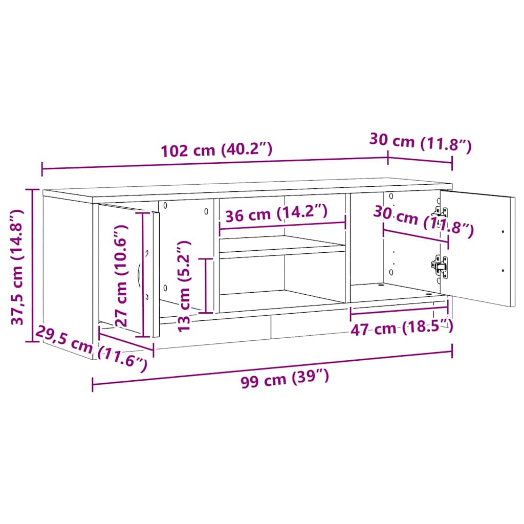 vidaXL TV Cabinet Artisan Oak 102x30x37.5 cm Engineered Wood