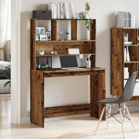 vidaXL Desk with Shelves Old Wood 102x45x148 cm Engineered Wood